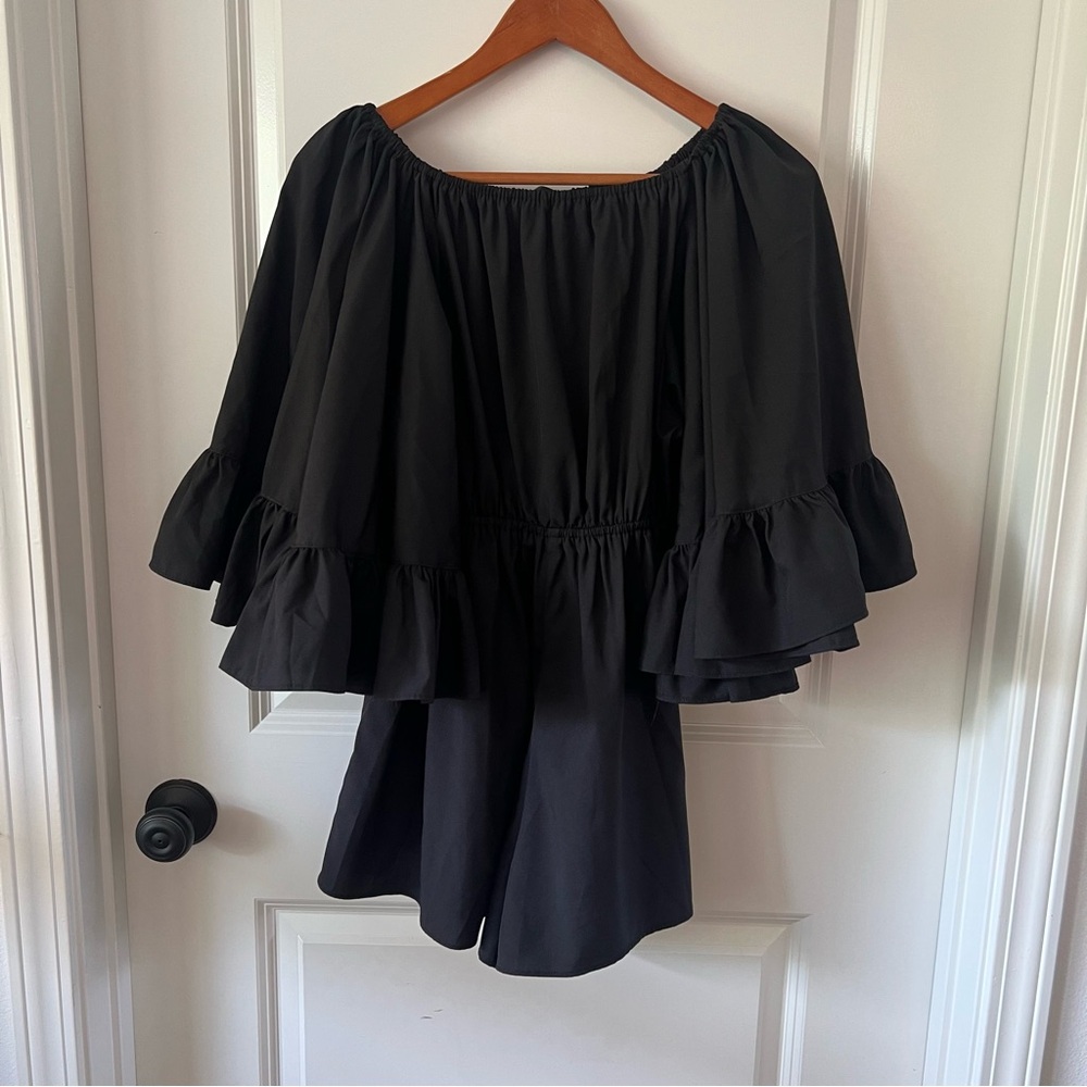 Chicwish Black Off-Shoulder Ruffle Romper